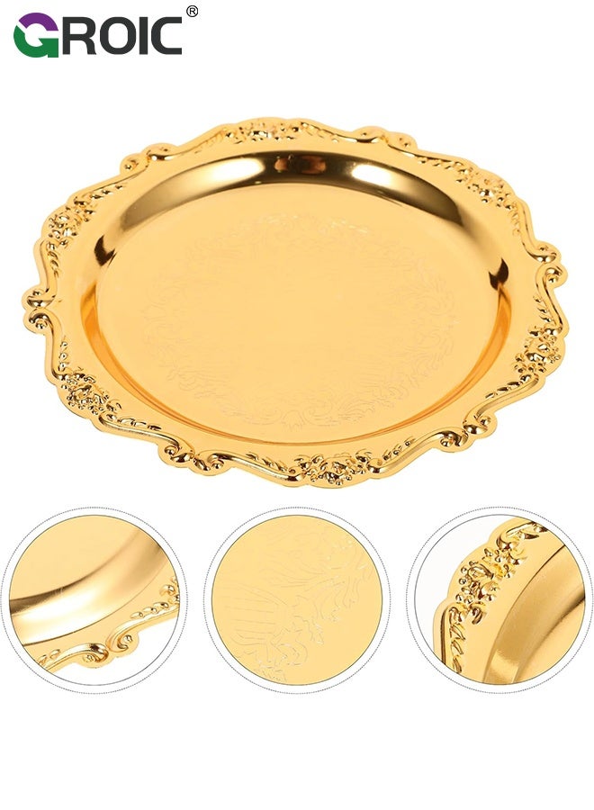 GROIC 3 Pcs Embossed Alloy Fruit Plate, Snack Platter Jewelry Organizer Dish Rustic Table Tray Wedding Reception Dessert Tray Snack Serving Plate Service Plate Salad Plates Dessert Dining Table  - Image 4