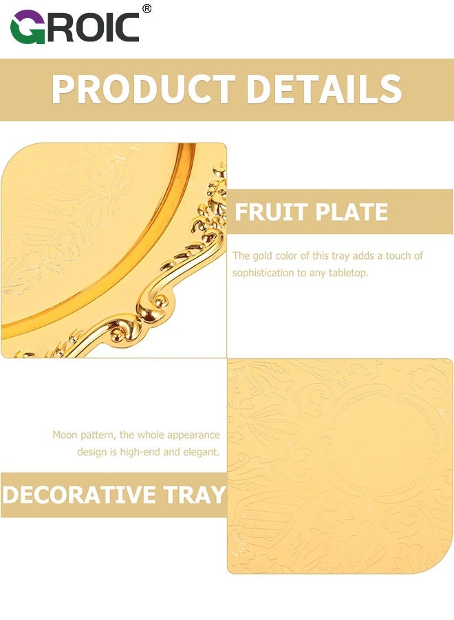 GROIC 3 Pcs Embossed Alloy Fruit Plate, Snack Platter Jewelry Organizer Dish Rustic Table Tray Wedding Reception Dessert Tray Snack Serving Plate Service Plate Salad Plates Dessert Dining Table  - Image 5