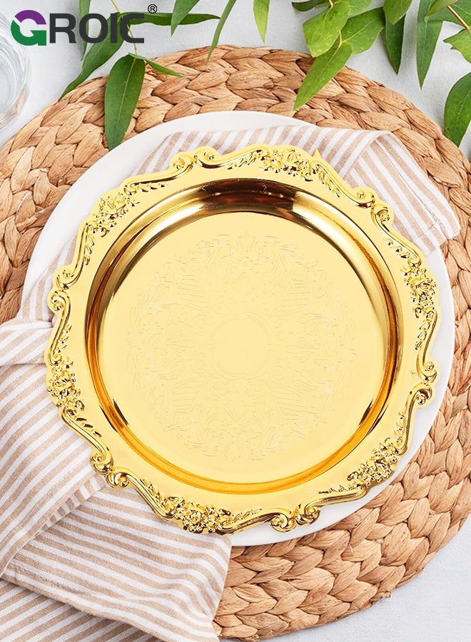 GROIC 3 Pcs Embossed Alloy Fruit Plate, Snack Platter Jewelry Organizer Dish Rustic Table Tray Wedding Reception Dessert Tray Snack Serving Plate Service Plate Salad Plates Dessert Dining Table  - Image 2