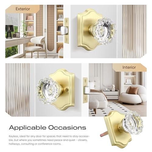 Leydebong 2 Pack Gold Passage Crystal Door Knob Heavy Duty Elegant Design Easy Installation Durable Finish for Closet Hallway Doors - Image 3