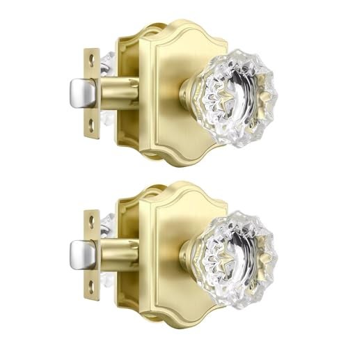 Leydebong 2 Pack Gold Passage Crystal Door Knob Heavy Duty Elegant Design Easy Installation Durable Finish for Closet Hallway Doors - Image 1