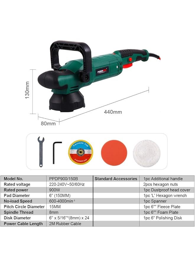 erorex - Dual Action Polisher Kit Random Orbit Car Polisher And Buffers 900W Car Polishing Machines 6 Variable Speeds Orbital Sander Machine Soft Start 150Mm Base Detachable U Handle - Image 1