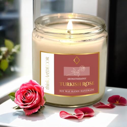 ThinkArtDecor Soy Wax Scented Candles for Home Decoration, Burn Time 35-40 Hrs, Luxury Fragrance Candles for Gifting, Aesthetic Glass Jar Aroma Therapy Candle (Turkish Rose) - Image 5