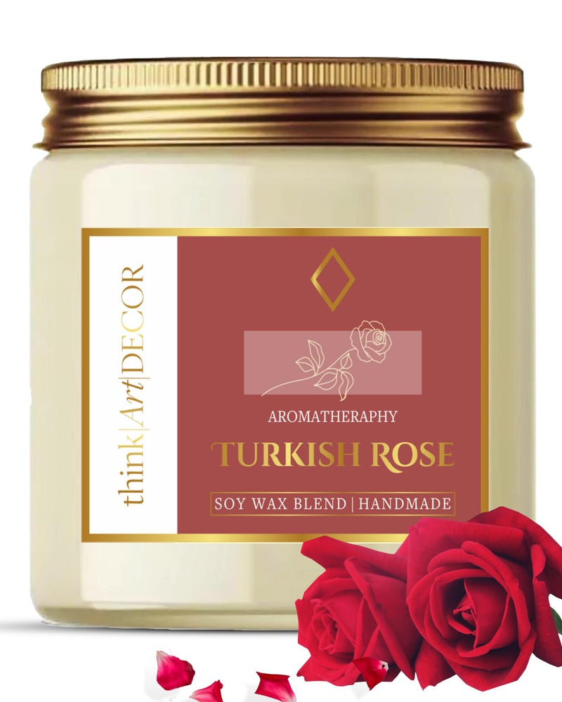 ThinkArtDecor Soy Wax Scented Candles for Home Decoration, Burn Time 35-40 Hrs, Luxury Fragrance Candles for Gifting, Aesthetic Glass Jar Aroma Therapy Candle (Turkish Rose) - Image 1