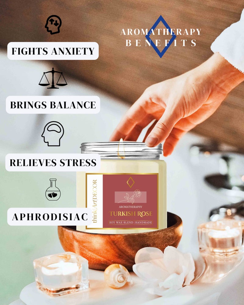 ThinkArtDecor Soy Wax Scented Candles for Home Decoration, Burn Time 35-40 Hrs, Luxury Fragrance Candles for Gifting, Aesthetic Glass Jar Aroma Therapy Candle (Turkish Rose) - Image 2