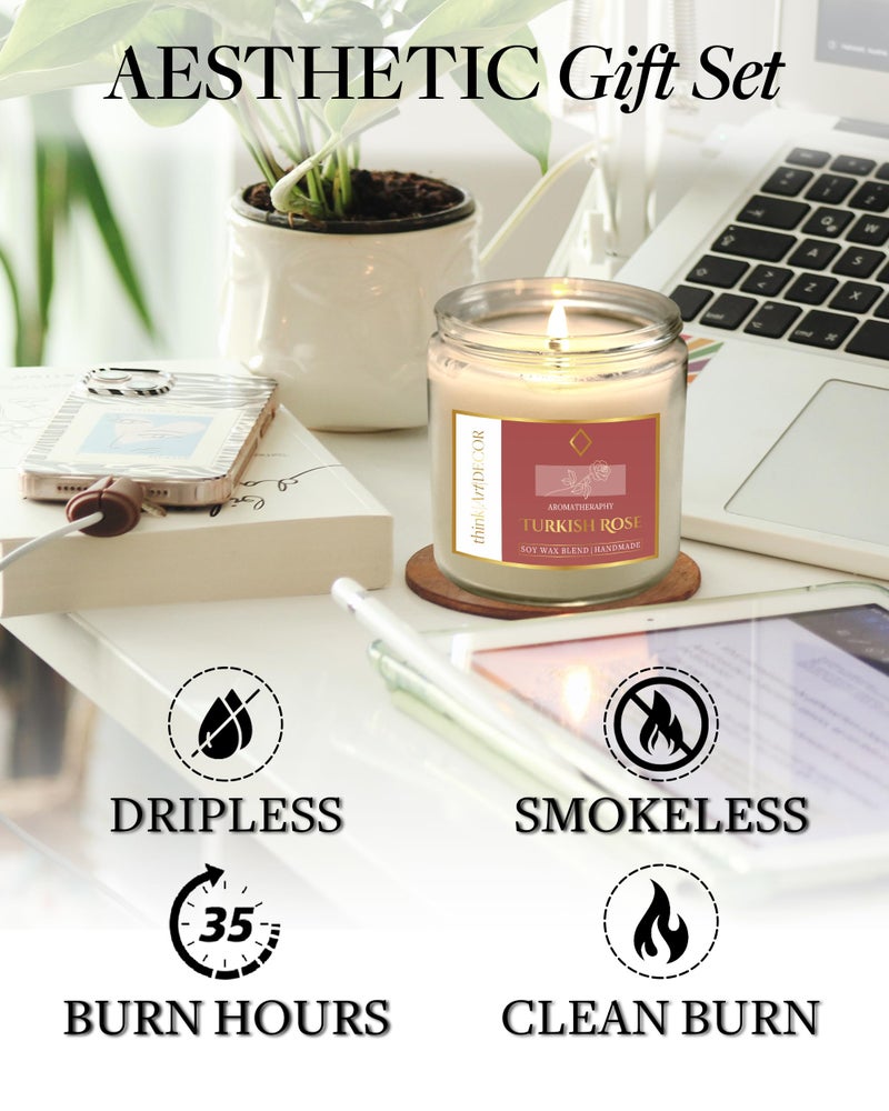 ThinkArtDecor Soy Wax Scented Candles for Home Decoration, Burn Time 35-40 Hrs, Luxury Fragrance Candles for Gifting, Aesthetic Glass Jar Aroma Therapy Candle (Turkish Rose) - Image 3