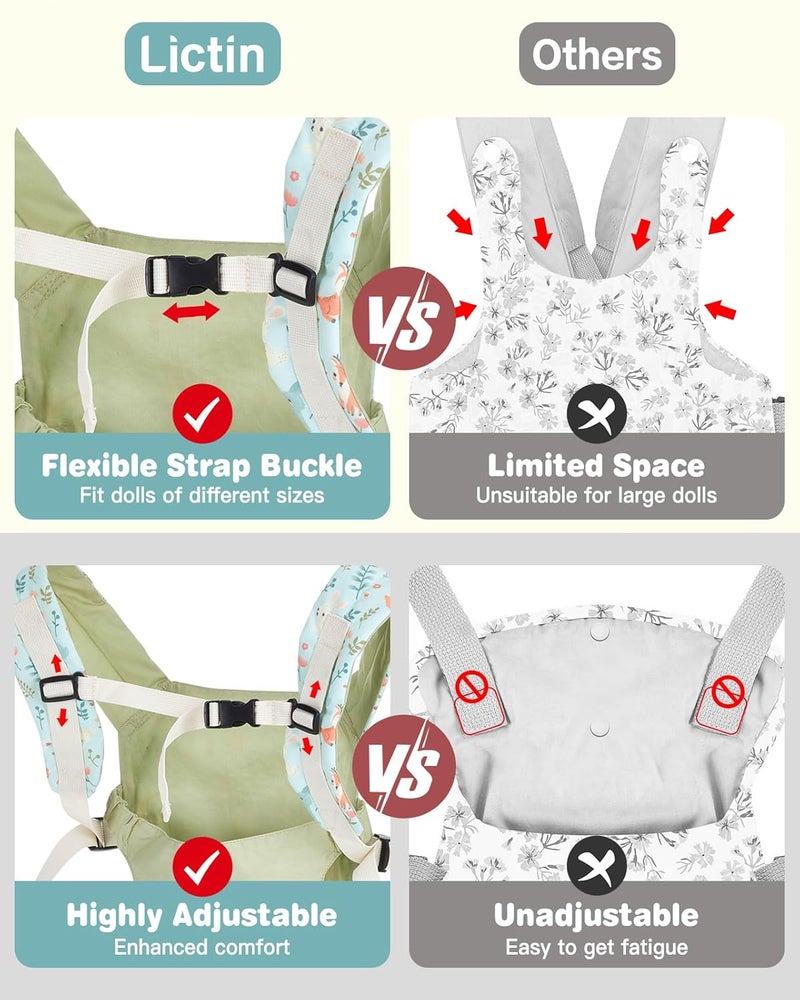 Lictin Baby Doll Carrier Front and Back Doll Accessories Carrier for Little Girls with Adjustable Straps for Stuffed Animal Reborn Baby Doll - Image 3