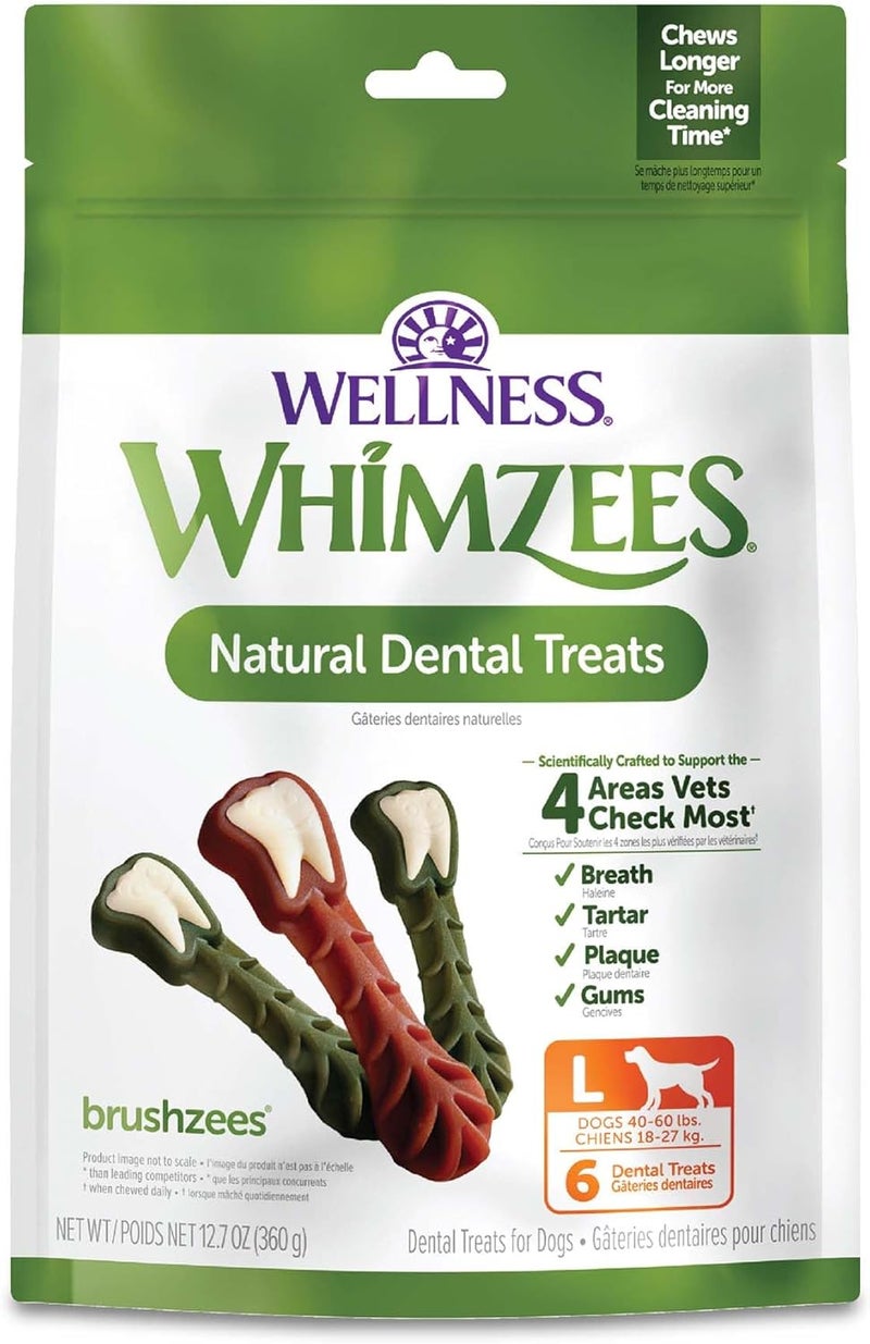 Whimzees Natural Grain Free Daily Dental Long Lasting Dog Treats, Brushzees, Large, Bag of 6 - Image 1
