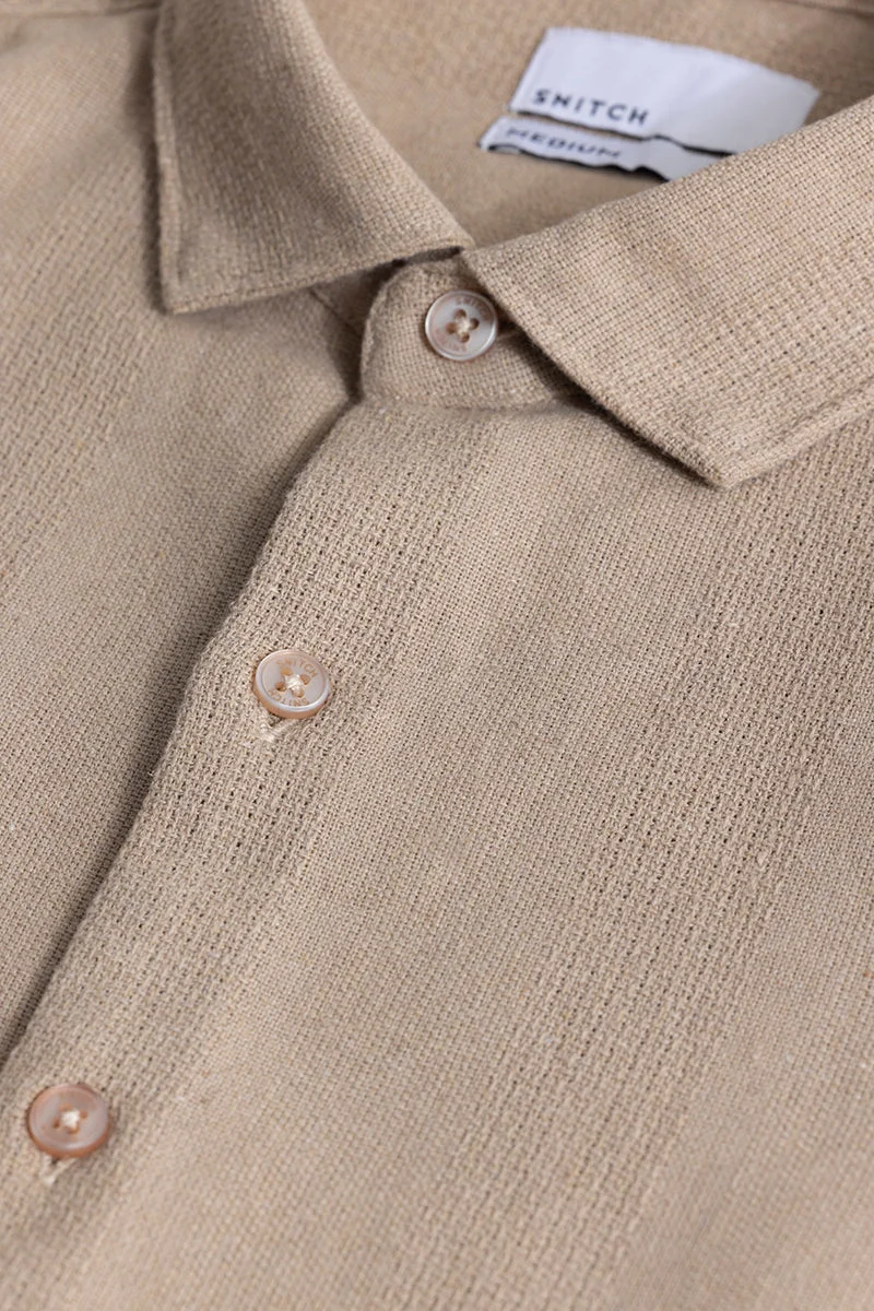SNITCH Beige Striped Long Sleeve Slim Fit Casual Shirt