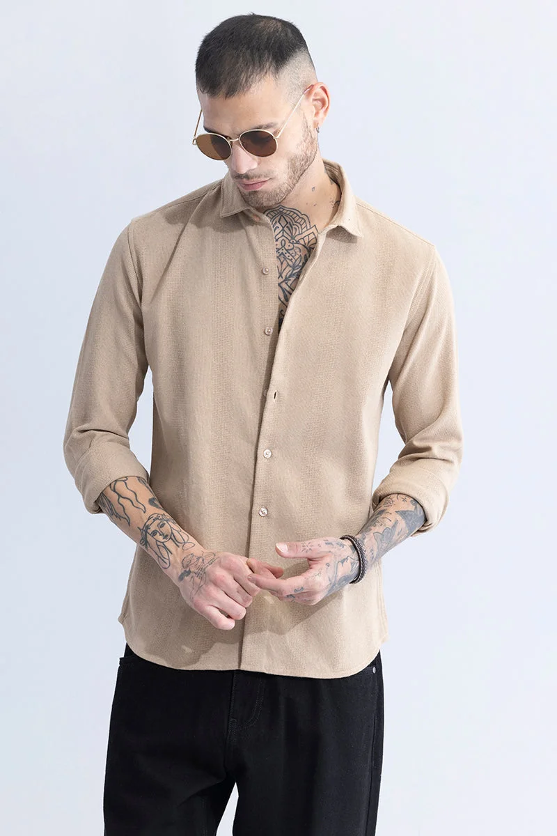 SNITCH Beige Striped Long Sleeve Slim Fit Casual Shirt