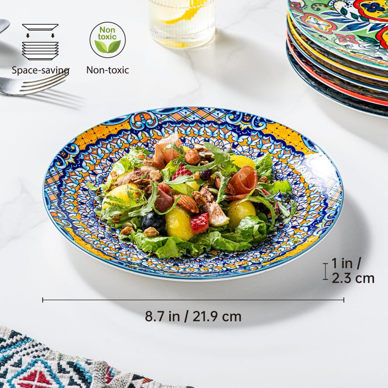 HENXFEN LEAD Ceramic Dessert, Salad Plates 8.5 Inch, Small Dinner Plate Set of 6- Serving Dishes for Thanksgiving & Christmas, Dishwasher & Microwave Safe - Bohemian Style - Image 2