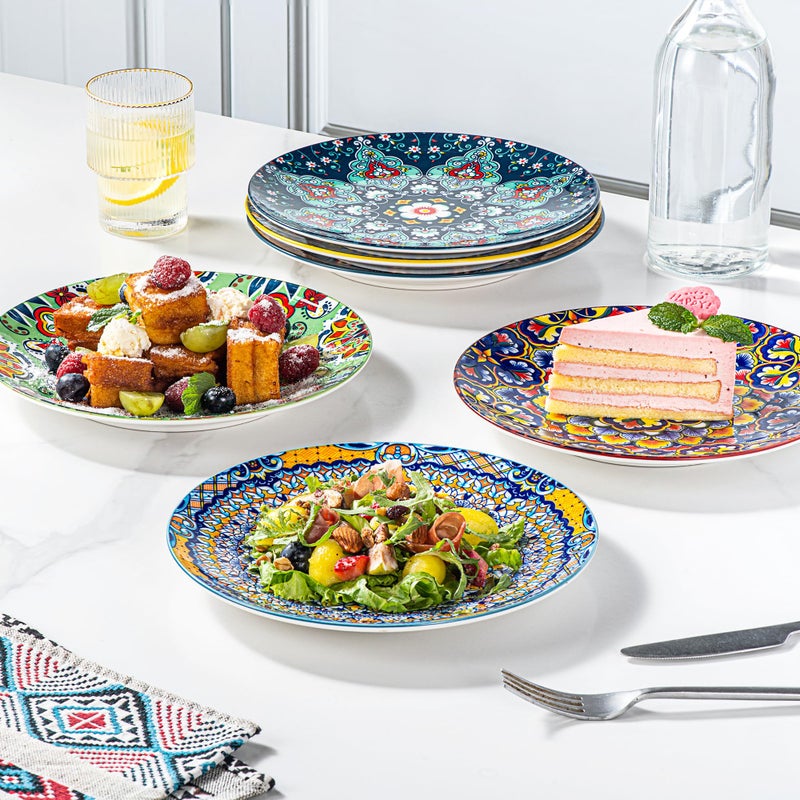 HENXFEN LEAD Ceramic Dessert, Salad Plates 8.5 Inch, Small Dinner Plate Set of 6- Serving Dishes for Thanksgiving & Christmas, Dishwasher & Microwave Safe - Bohemian Style - Image 4