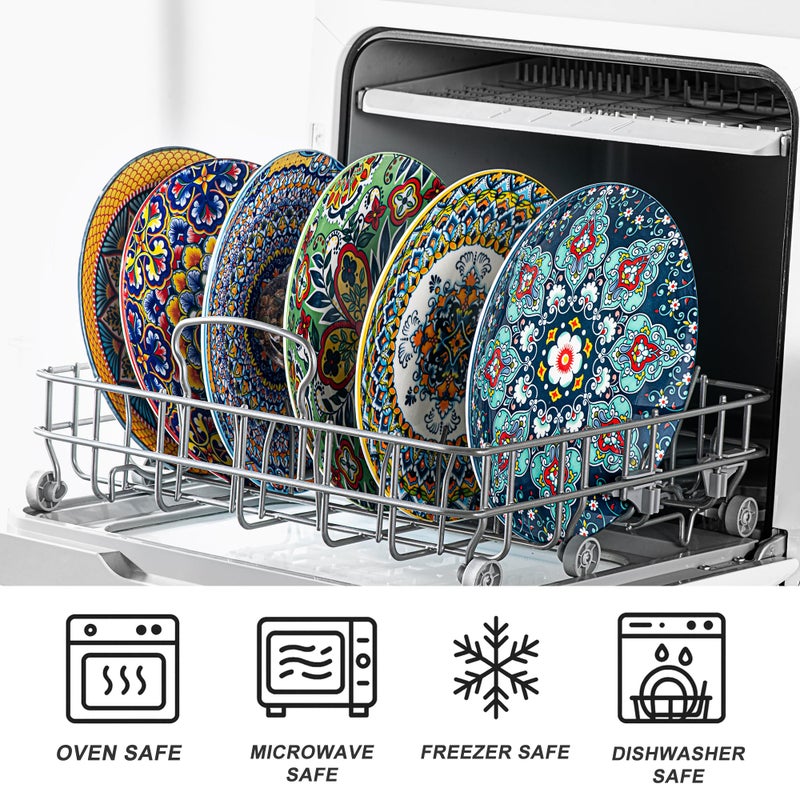 HENXFEN LEAD Ceramic Dessert, Salad Plates 8.5 Inch, Small Dinner Plate Set of 6- Serving Dishes for Thanksgiving & Christmas, Dishwasher & Microwave Safe - Bohemian Style - Image 5