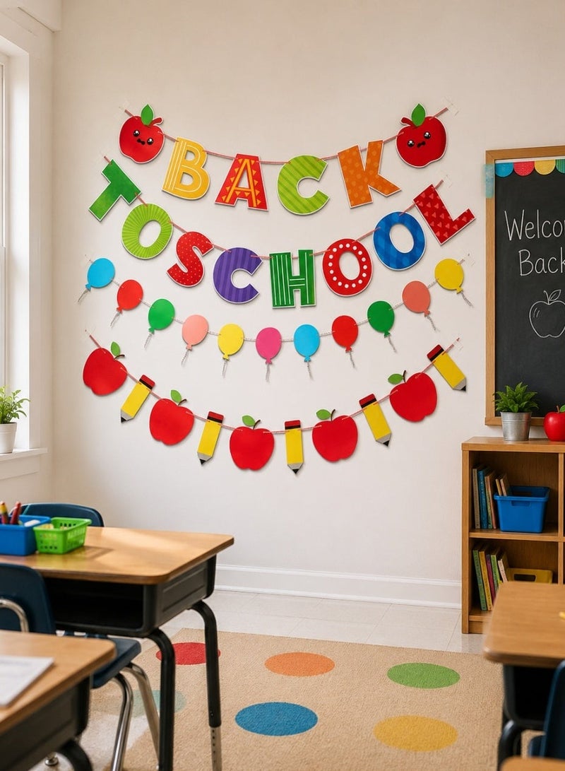 Back To School Party Wall And Door Banner Decoration, School Theme Backdrop Decor With School Bus, Apple And Pencil Designs - Image 1