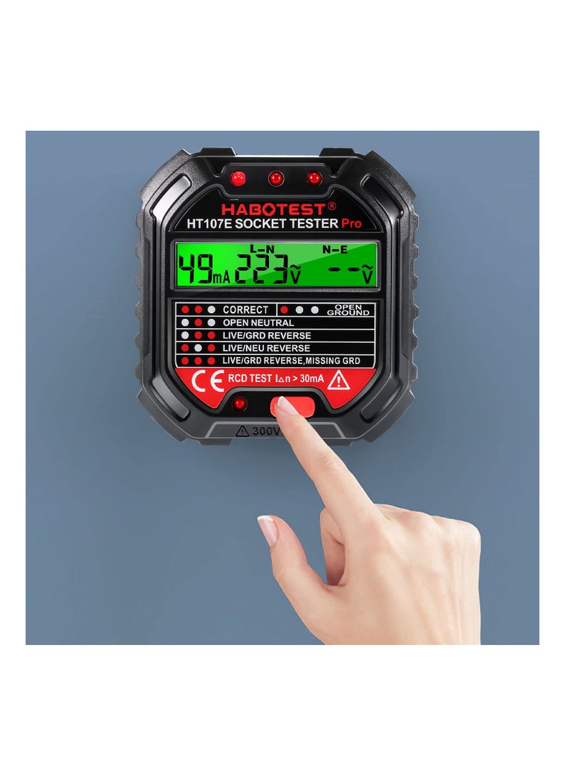 KASTWAVE - Socket Tester, Circuit Testers, Rcd Plug Tester, Mains Outlet Tester with LCD Display, Display Digital Electrical Voltage Tester for Socket Test Safety Inspections, 90-250v, HT107E - Image 1
