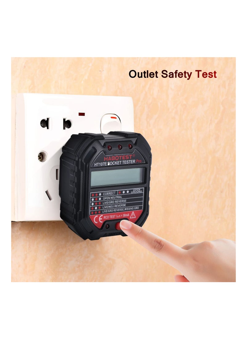 KASTWAVE - Socket Tester, Circuit Testers, Rcd Plug Tester, Mains Outlet Tester with LCD Display, Display Digital Electrical Voltage Tester for Socket Test Safety Inspections, 90-250v, HT107E - Image 1