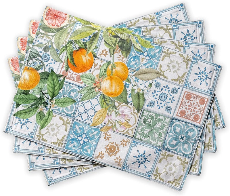 Maison d' Hermine Maison d Hermine Placemats Set of 4 100 Cotton Washable Cloth Place Mats Reusable Table Mats for Kitchen Dining Decoration Party Wedding Restaurant SpringSummer Agrume 13 x 19 - Image 1