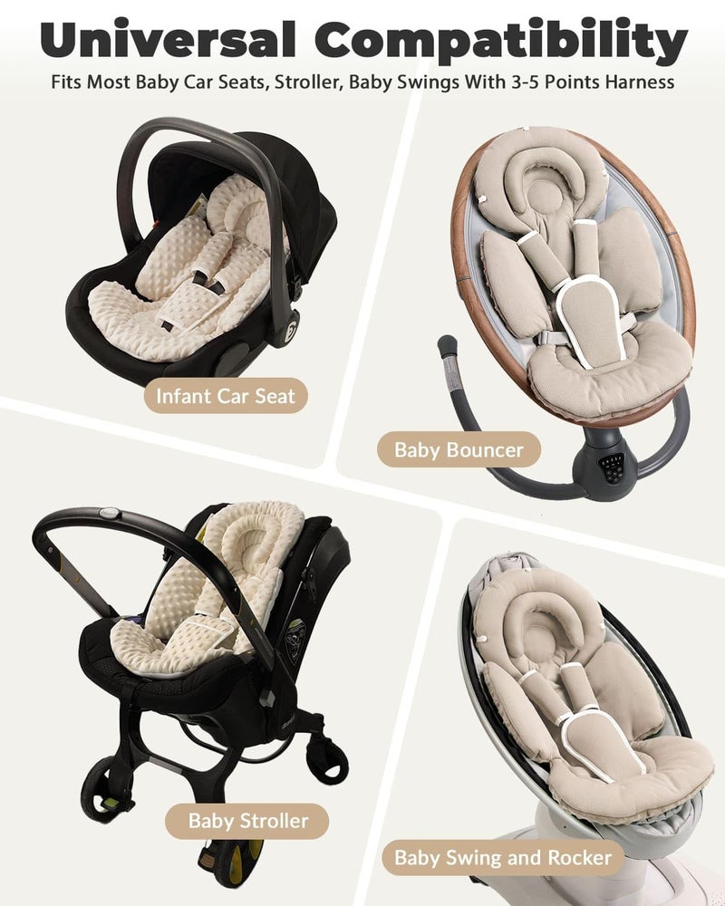 TinlyFinly Infant Car Seat Insert with Extra Cushion for Preemie to Toddler, Reversible Newborn Carseat Insert for Baby Head Body Support, Fits for Stroller, Baby Swing, Bouncer - Dots, Beige - Image 4