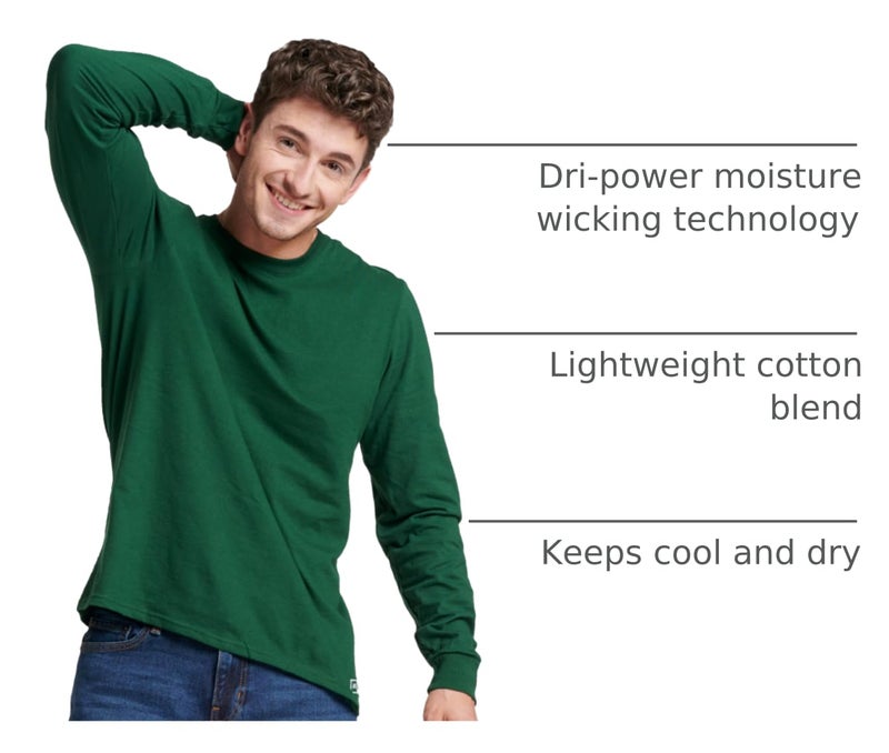 Russell Athletic Mens Cotton Performance Long Sleeve T-Shirts T Shirt, Dark Green, X-Large US - Image 4