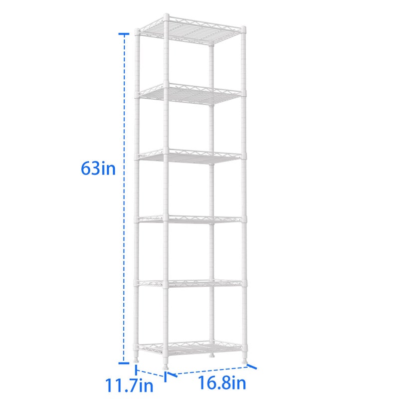 REGILLER 6 Wire Shelving Steel Storage Rack Adjustable Unit Shelves for Laundry Bathroom Kitchen Pantry Closet(White,11.7" D x 16.8" W x 63" H) - Image 5