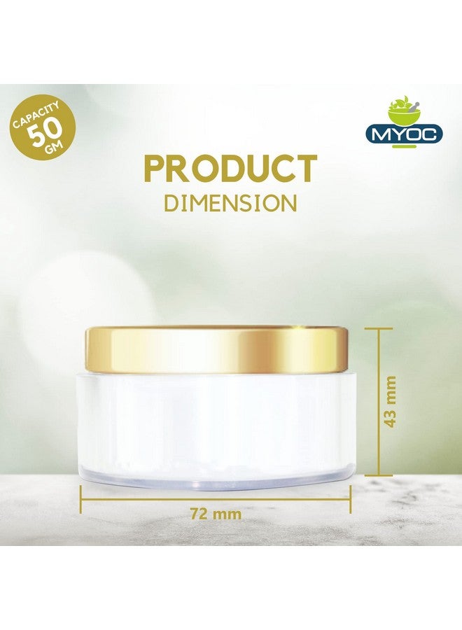 MYOC Cosmetic Grade White Empty Plastic Storage Jar with Golden Top Lid Portable Refillable & Reusable Cosmetic Screw Cap Container for Face Cream Lip Balm with Inner Lid Zero Spillage 50gm Pack of 3 - Image 3