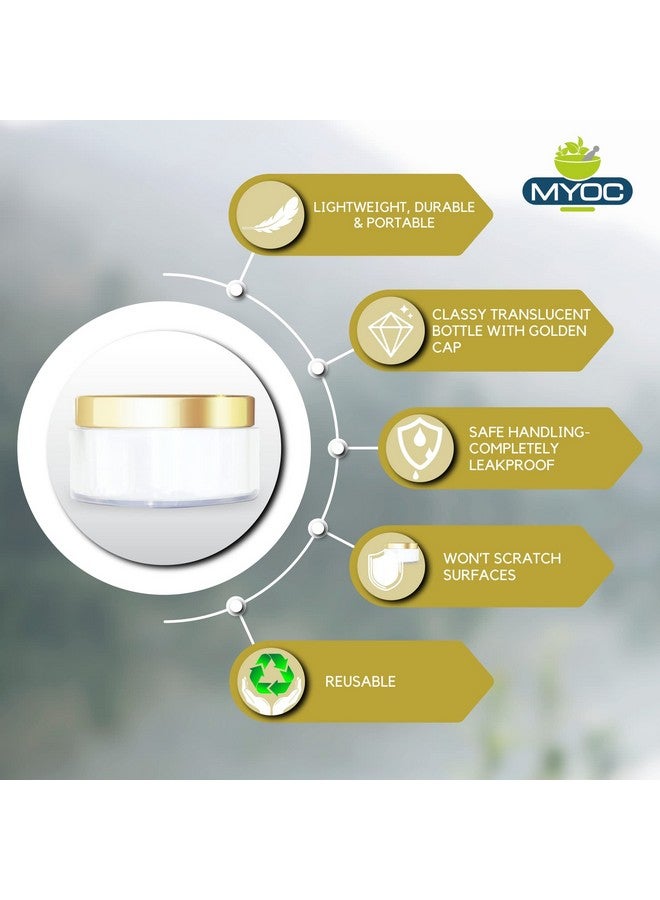 MYOC Cosmetic Grade White Empty Plastic Storage Jar with Golden Top Lid Portable Refillable & Reusable Cosmetic Screw Cap Container for Face Cream Lip Balm with Inner Lid Zero Spillage 50gm Pack of 3 - Image 2