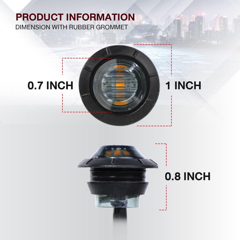 TMH 10 Pcs 3/4 Inch Smoked Lens Amber 3 LED Mini Round Miniature Side Marker Indicator Lights with Rubber suitable for Trailer Pickup Truck Car 12V DC Waterproof - Image 4