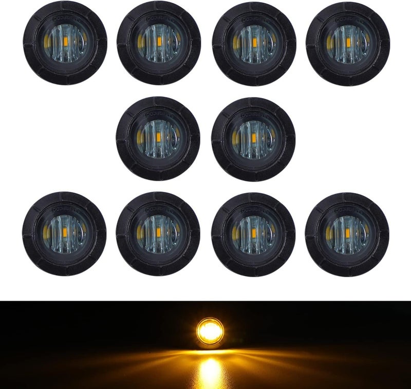 TMH 10 Pcs 3/4 Inch Smoked Lens Amber 3 LED Mini Round Miniature Side Marker Indicator Lights with Rubber suitable for Trailer Pickup Truck Car 12V DC Waterproof - Image 1