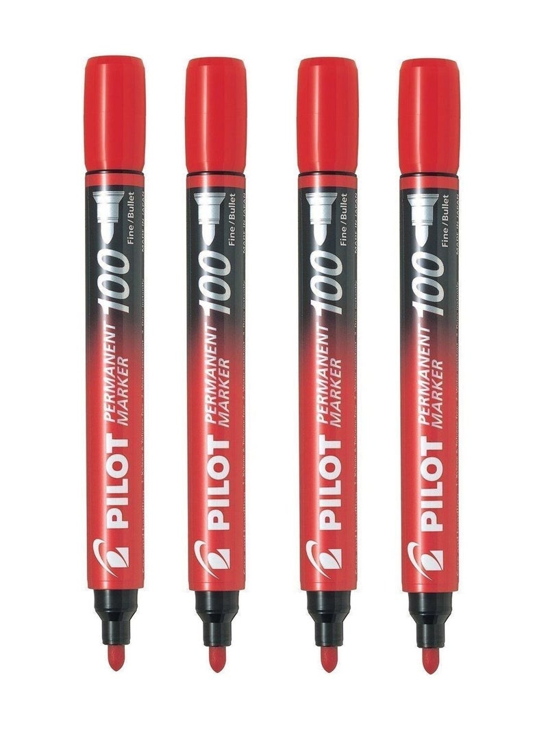 PILOT علامة دائمة برأس رصاصي 4 قطع حبر أحمر - Image 1