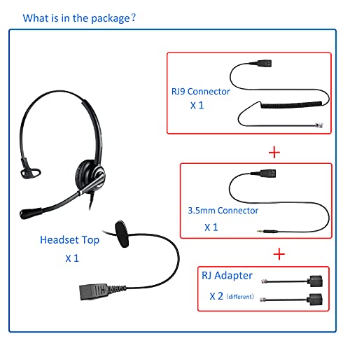 MAIRDI Office Headset with Microphone Noise Canceling, with RJ9 & 3.5mm Jack for Landline Deskphone Cell Phone PC Laptop, Telephone Headset for Call Center Phone, Work for Polycom Avaya Nortel - Image 5