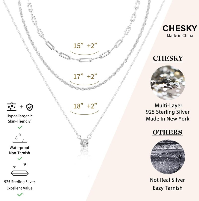 CHESKY Layered Necklaces for Women Trendy, Silver Plated Dainty Stacked Necklace Simple CZ Diamond Pendant Necklaces Waterproof Silver Necklace Stack Adjustable Cute Jewelry Set for Women - Image 5