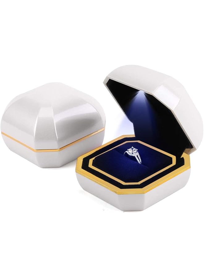 The Bros Ring Box, Engagement Ring Boxes with LED Light Jewelry Gift Box Ring Case Organizer for Proposal Wedding Valentine's Day Anniversary (White)  - Image 1