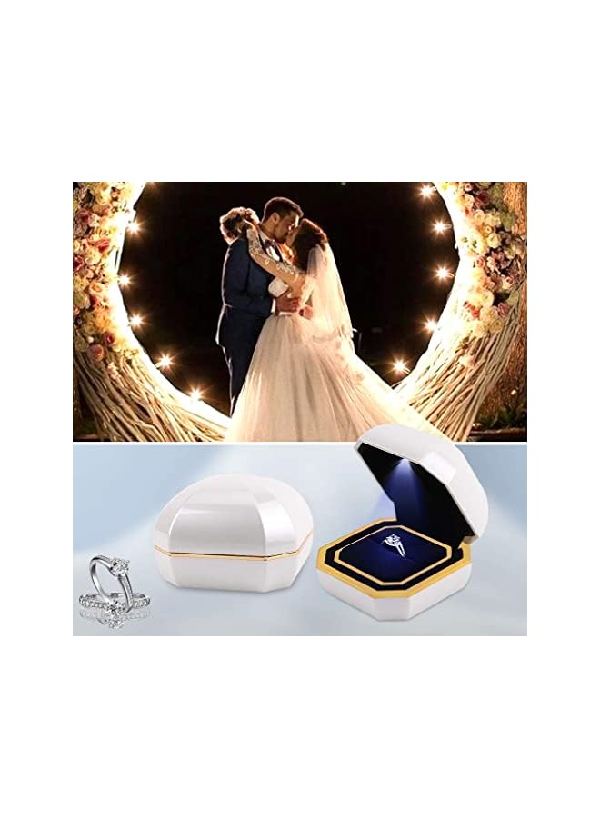 The Bros Ring Box, Engagement Ring Boxes with LED Light Jewelry Gift Box Ring Case Organizer for Proposal Wedding Valentine's Day Anniversary (White)  - Image 2