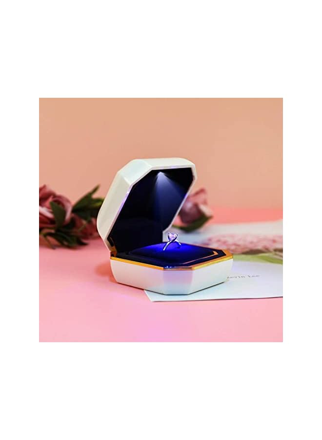 The Bros Ring Box, Engagement Ring Boxes with LED Light Jewelry Gift Box Ring Case Organizer for Proposal Wedding Valentine's Day Anniversary (White)  - Image 4