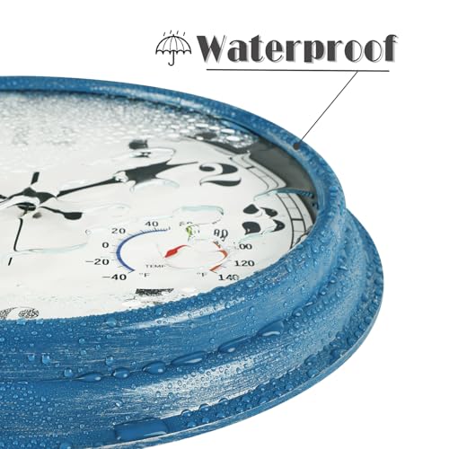 JENLYSTIME 16 Inch Blue Vintage Waterproof Indoor/Outdoor wall Clock with Thermometer & Hygrometer, Large Numerals & Silent Sweep Movement - Ideal for Porch, Garden, Pool, Bathroom - Image 3