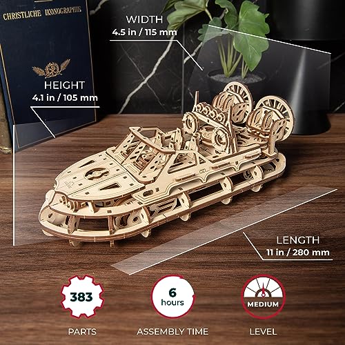 UGEARS Rescue Hovercraft Boat Model Kits for Adults 3D Wooden Puzzle Ship Wood Model Boat Kits to Build Premium Model Boats Kits with Intricate Design to Build for Adults - Image 5