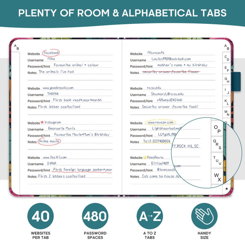 Taja Password Keeper Book With Alphabetical Tabs  Small Password Books For Seniors  Password Notebook For Internet Website Address Log In Detail  Password Logbook With Colorful Designs - Tropical Palms - Image 3