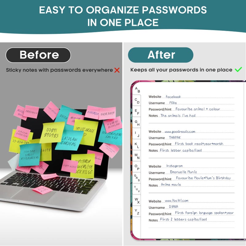 Taja Password Keeper Book With Alphabetical Tabs  Small Password Books For Seniors  Password Notebook For Internet Website Address Log In Detail  Password Logbook With Colorful Designs - Tropical Palms - Image 2