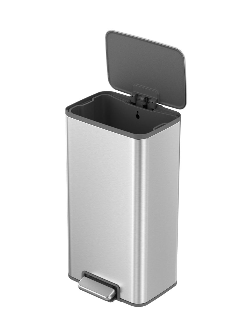 EKO Marina 30L Rectangular Step Bin with Soft Close Lid & Matt Stainless Steel Finish - Image 3