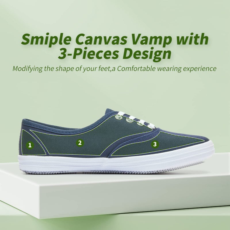 TUOPIN Womens White Canvas Sneakers Low Top Lace-up Canvas Shoes Lightweight Casual Tennis Shoes(Navy.US9) - Image 5