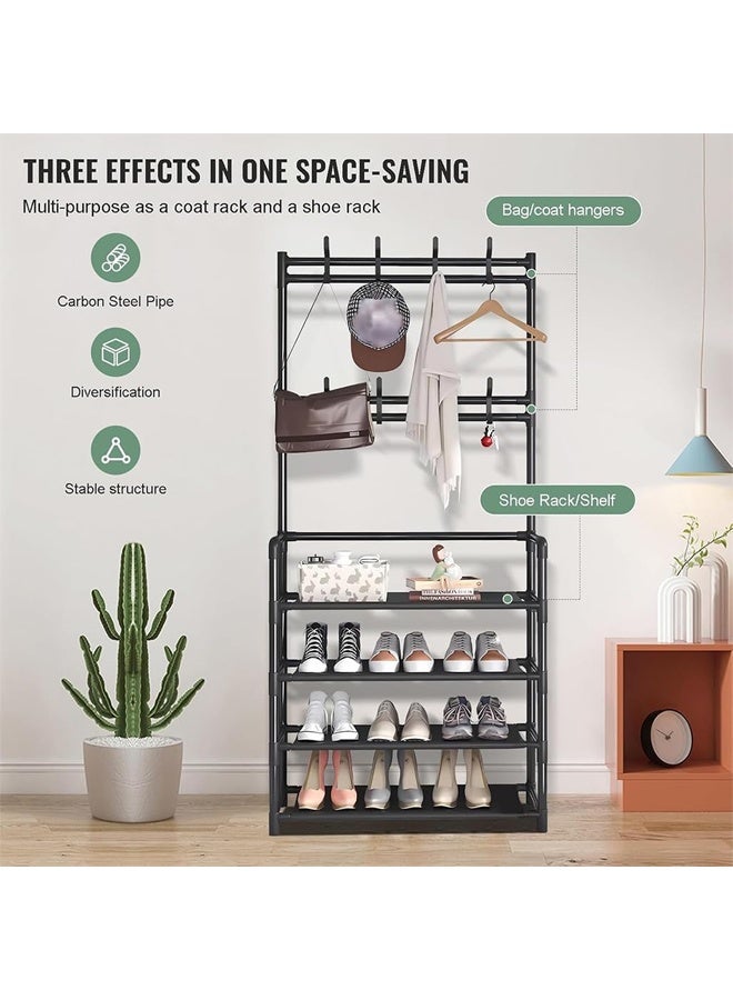 DUNISO 4-Tier Coat Rack with Shoe Rack,3 in 1 Shoe Organizer Cabinet with 8 Hooks,Freestanding Shoe Shelf,Moisture Resistant and Durable,Save Space,for Entryway Bedroom Closet,Living Room - Image 3