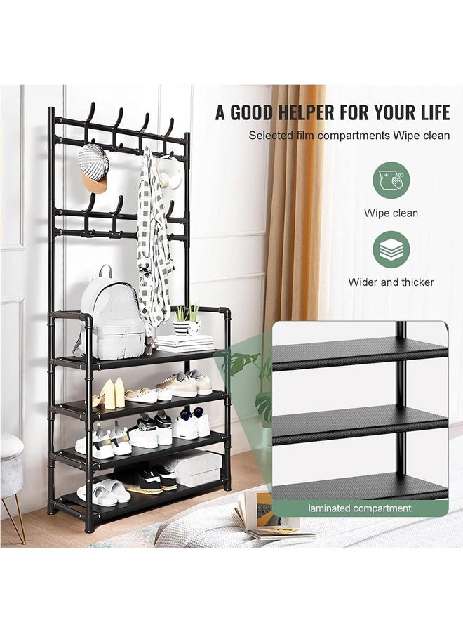 DUNISO 4-Tier Coat Rack with Shoe Rack,3 in 1 Shoe Organizer Cabinet with 8 Hooks,Freestanding Shoe Shelf,Moisture Resistant and Durable,Save Space,for Entryway Bedroom Closet,Living Room - Image 4