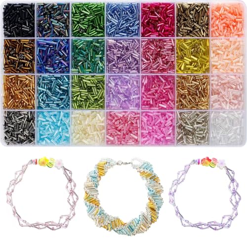 Ybxjges 4800Pcs 7mm Tube Beads Kit with 28 Colors Glass Bugle Seed Beads Small Craft Beads for DIY Bracelet Necklaces Jewelry Making - Image 1