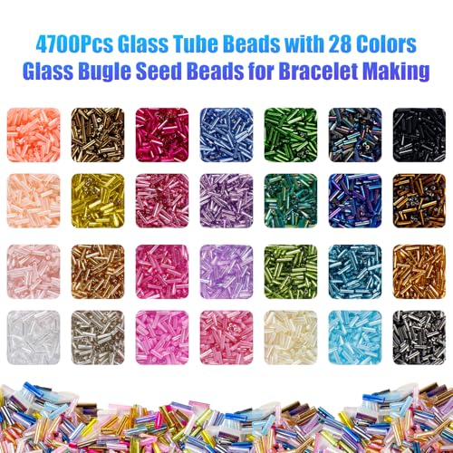 Ybxjges 4800Pcs 7mm Tube Beads Kit with 28 Colors Glass Bugle Seed Beads Small Craft Beads for DIY Bracelet Necklaces Jewelry Making - Image 2