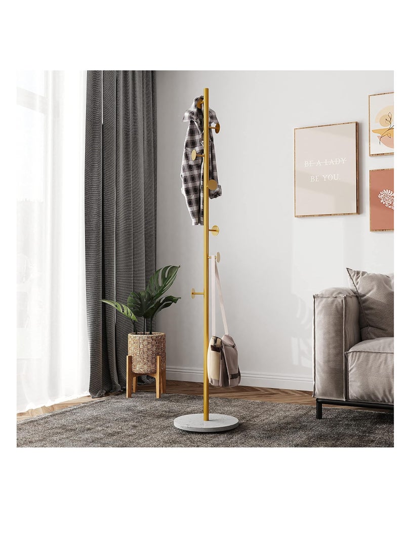 Metal Coat Rack Freestanding with Heavy Stable Marble Base, Sturdy Coat Rack Stand with 7 Hooks for Clothes/Bags/Hats, Gold Coat Rack Stand for Entryway,Bedroom,Office,Narrow Place  - Image 1