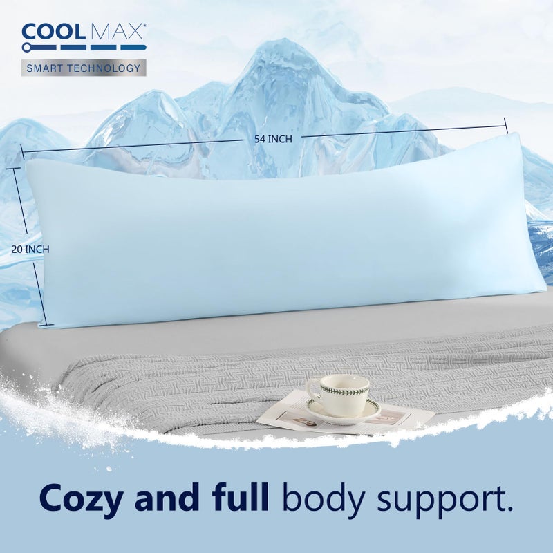 DOWNCOOL Large Body Pillow Insert with Cooling Cover - Soft Long Bed Pillow for Summer - Breathable Full Body Pillow for Adults - 20x54 inch (Blue, with Cover) - Image 3