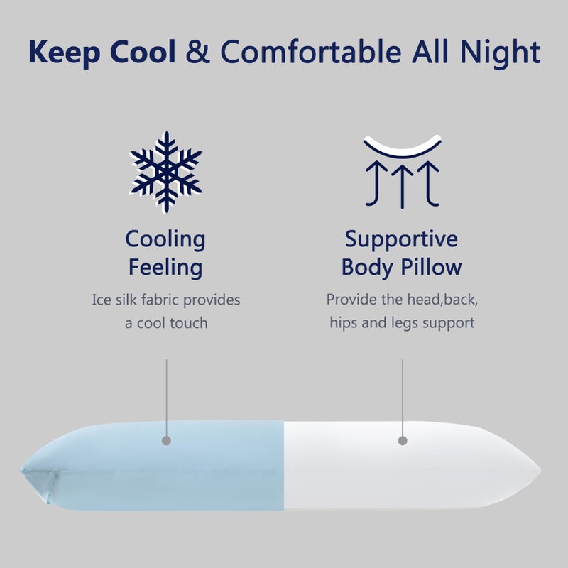 DOWNCOOL Large Body Pillow Insert with Cooling Cover - Soft Long Bed Pillow for Summer - Breathable Full Body Pillow for Adults - 20x54 inch (Blue, with Cover) - Image 4