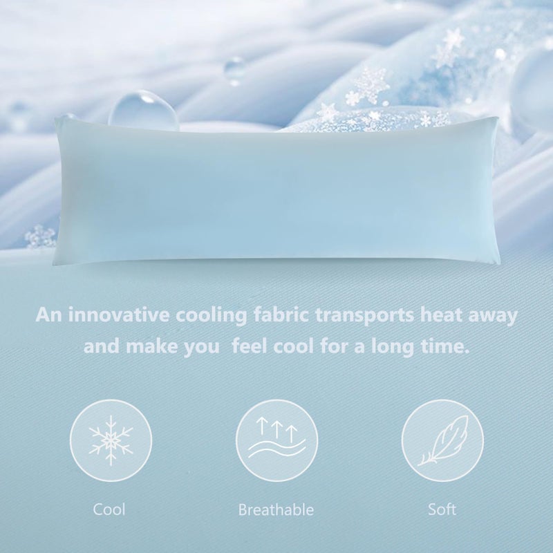 DOWNCOOL Large Body Pillow Insert with Cooling Cover - Soft Long Bed Pillow for Summer - Breathable Full Body Pillow for Adults - 20x54 inch (Blue, with Cover) - Image 5
