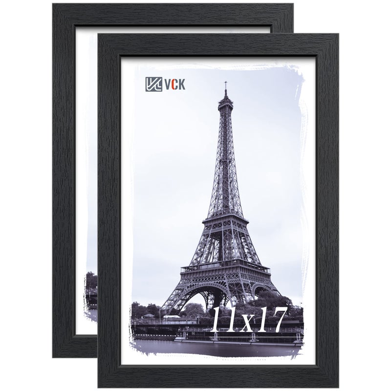 VCK 11x17 Poster Frame Set of 2  Black Textured Exclusive Solid Wood Picture Frames Wall Gallery Frame