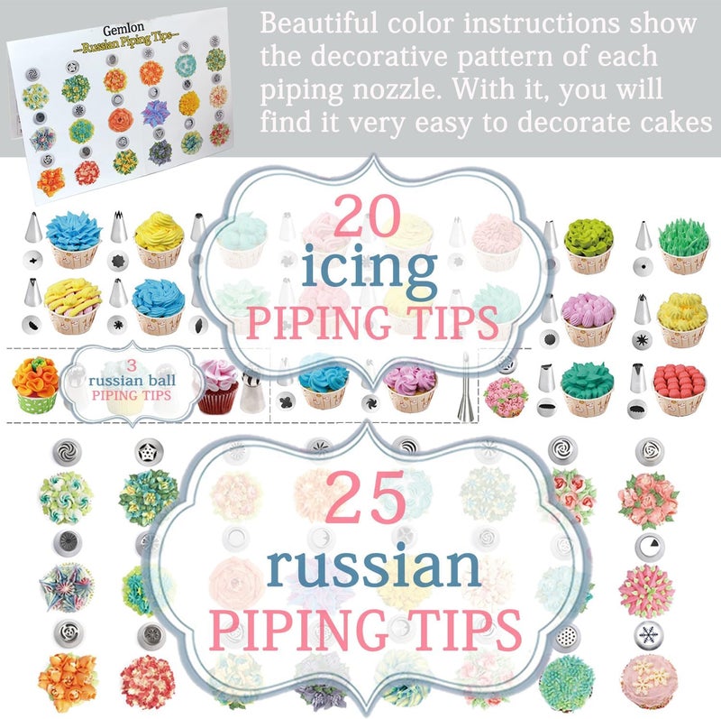 GEMLON Russian Piping Tips for Cake Decorating – 88Pcs Flower Icing & Frosting Nozzles Set – Complete Pastry Baking Tools Kit – Small & Large Floral Piping Tips for Cupcakes, Cookies & Professional Bakers - Image 3